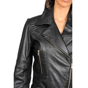 Womens Fitted Mid Length Biker Leather Jacket Hannah Black Feature 1