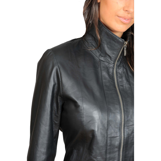 Womens Classic Fitted Biker Real Leather Jacket Nicole Black Feature