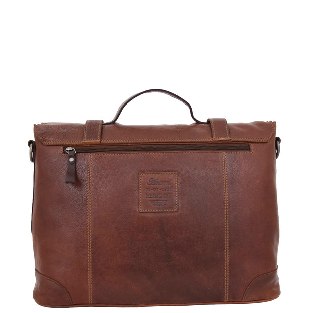 Mens Real Brown Cowhide Leather Briefcase Vintage Satchel Buck Back