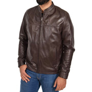 Mens Genuine Leather Jacket Regular Fit Coat Amos Brown Front 2