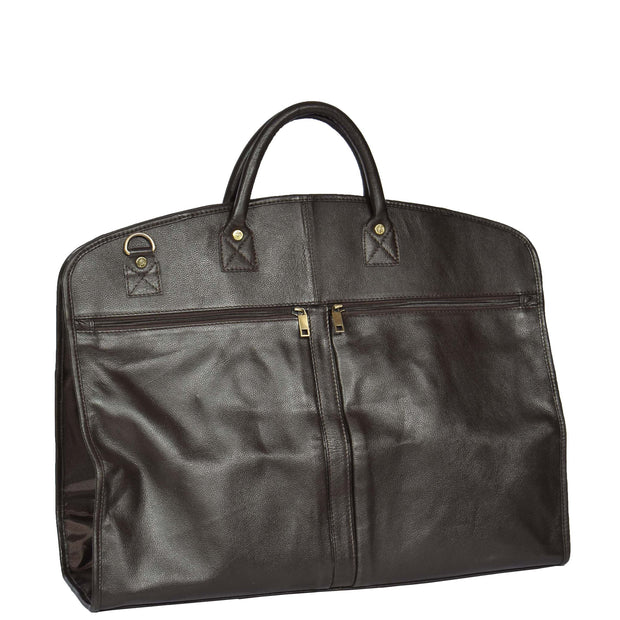 Genuine Soft Leather Suit Carrier Dress Garment Bag A173 Brown Back