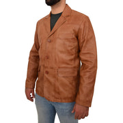 Real Leather Classic Blazer For Mens Smart Casual Tan Jacket Kevin