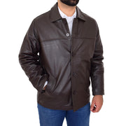 Gents Real Leather Button Box Jacket Classic Regular Fit Coat Luis Brown
