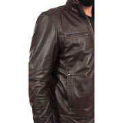 Mens Genuine Leather Biker Jacket Fitted Zip Up Coat Felix Brown Feature