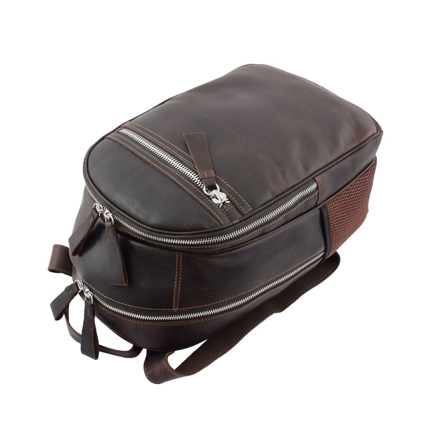 High Quality Genuine Brown Leather Backpack Large Size Work Casual Travel Bag Trek Top