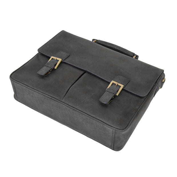 Mens REAL Leather Briefcase Vintage Look Satchel Shoulder Bag A167 Navy Back Letdown