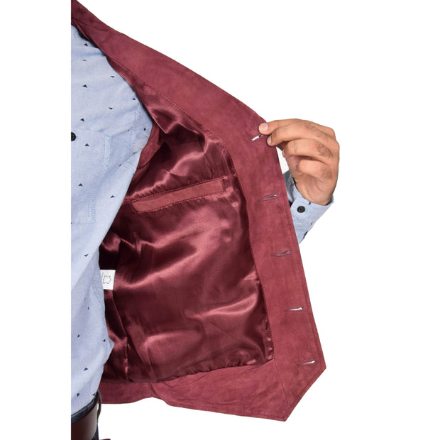 Mens Real Suede Leather Waistcoat Classic Vest Yelek Status Burgundy Lining