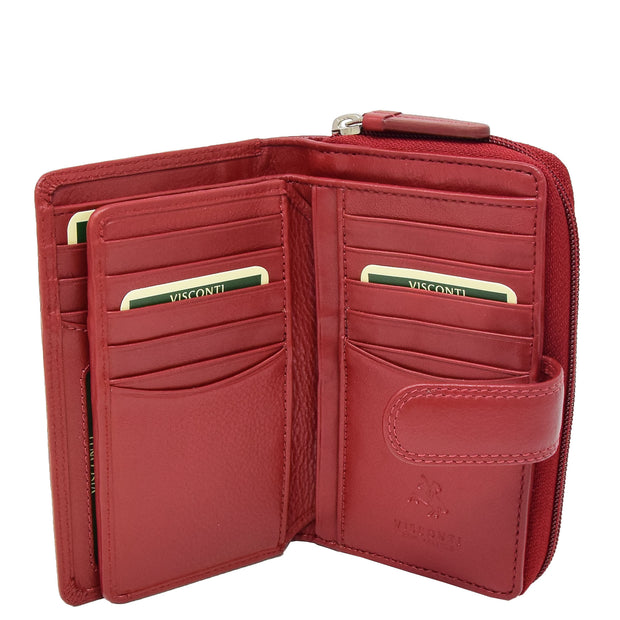 Womens Leather Clutch Wallet Zip Around Purse AV33 Red