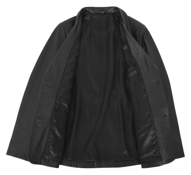Womens Black Leather Blazer Classic Suit Dinner Jacket Style Coat Alana Lining
