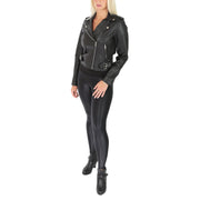 Womens Biker Leather Jacket Stylish Short Slim Fit Girls Coat Moira Black Full 1
