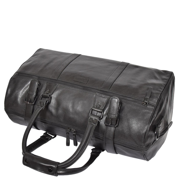Black Luxury Leather Holdall Travel Duffle Weekend Cabin Bag Targa Letdown