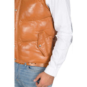 Mens Quilted Leather Waistcoat Body Warmer Gilet Jeff Tan Feature