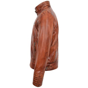 Mens Genuine Leather Biker Style with Sherpa Lined DEAN Brown Flame 5