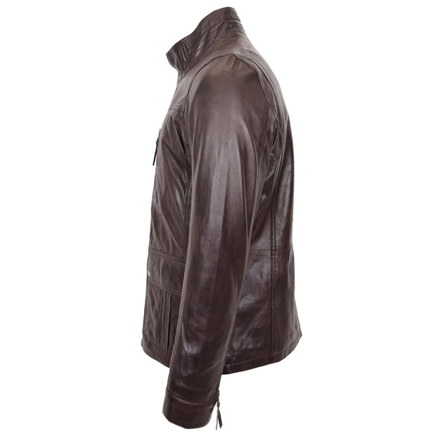 Mens Genuine Leather Parka Jacket 3/4 Long Car Coat RUSSO Brown 6