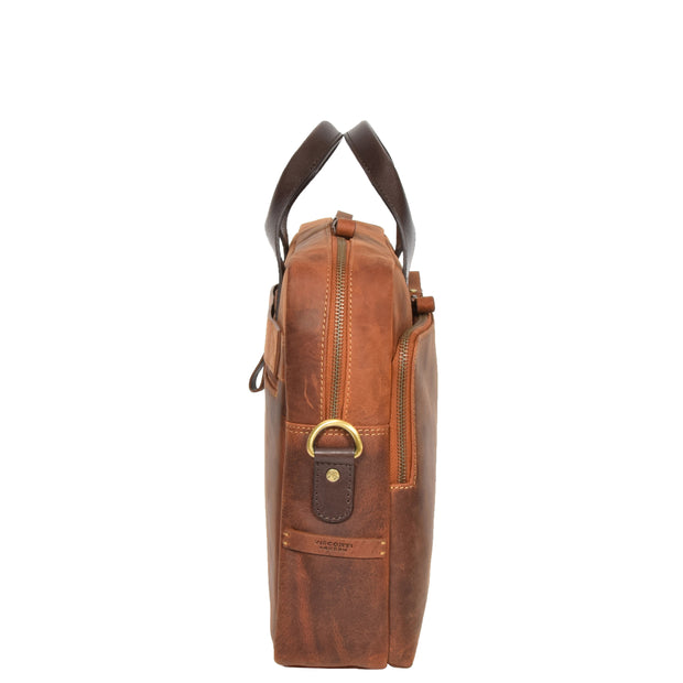 Leather Briefcase Vintage TAN Messenger Shoulder Bag Hanoi Side