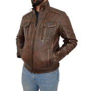 Mens Real Leather Vintage Brown Rub Off Antique Jacket Aron Front