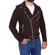 Genuine Suede Leather Biker Jacket For Mens Fitted Brando Coat Jay Brown