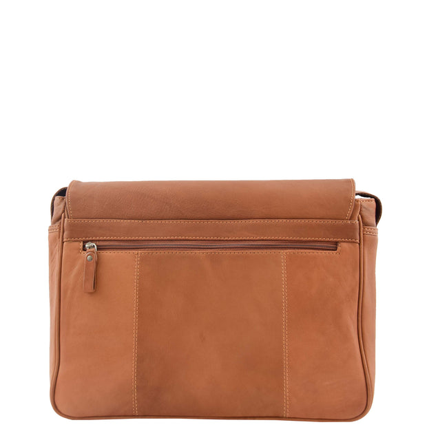 Mens Messenger Bag Real Leather Flight Shoulder Organiser Carl Tan Back