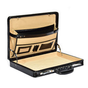 Slimline Black Leather Attache Croc Print Briefcase Dual Lock Office Bag Mark Open