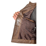 Mens Leather Jacket Biker Style Zip up Coat Bill Brown Lining