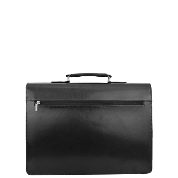 Black Leather Briefcase For Mens Laptop Business Organiser Shoulder Bag Alvin Back