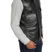 Countrymen Black Leather Waistcoat Multi Pockets Gilet Boyles Feature