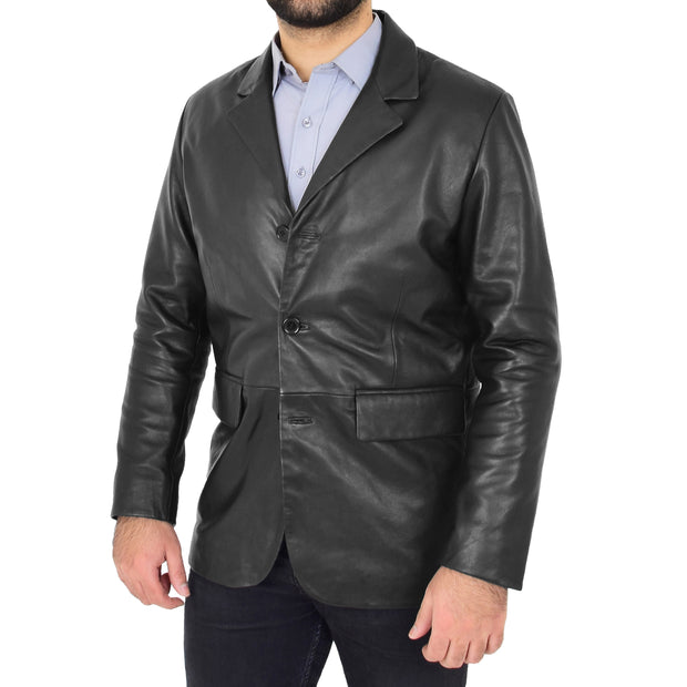 Mens Leather Blazer Real Lambskin Jacket Dinner Suit Style Coat Dean Black Front Angle 2