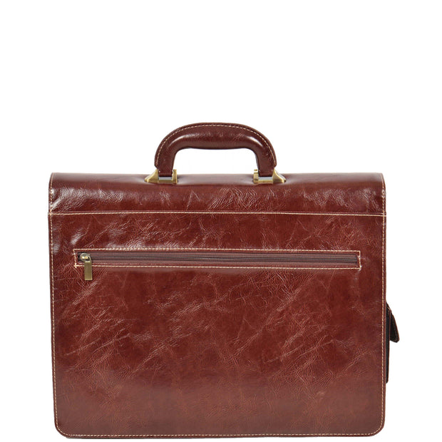 Mens Leather Look Briefcase Office Business Executive Bag A5071 Brown Back
