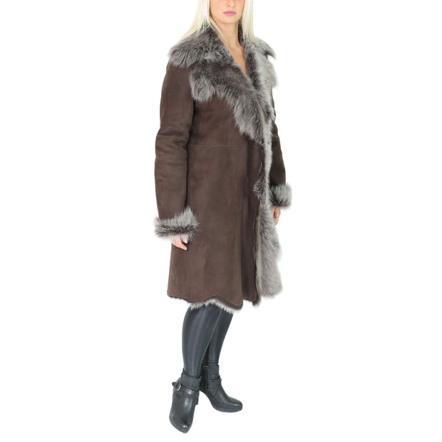 Womens Luxurious Toscana Long Coat Real Sheepskin Pamela Brown Full