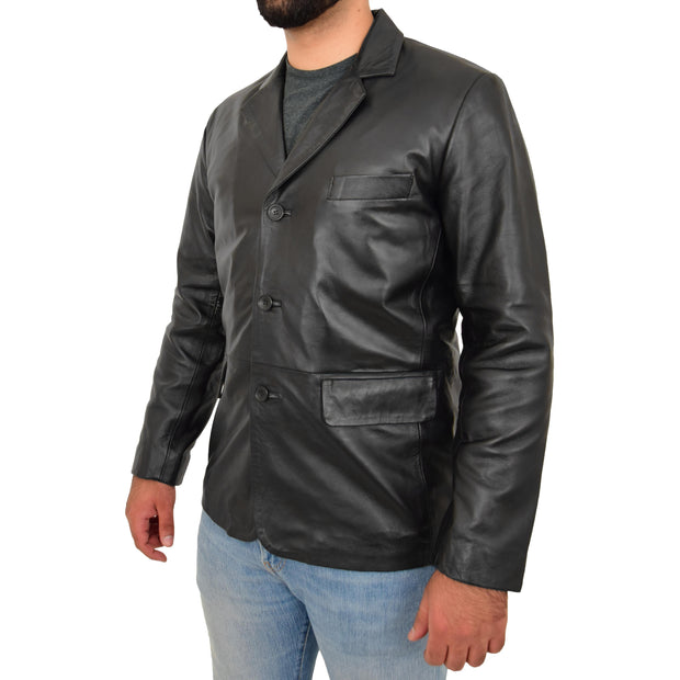 Real Leather Classic Blazer For Mens Smart Casual Black Jacket Kevin