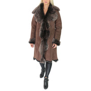 Womens Luxurious Toscana Long Coat Real Sheepskin Pamela Brown Gold Full