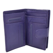 Womens Soft Real Leather Purse Trifold Booklet Clutch AL22 Purple Open 2