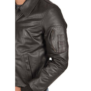 Mens Real Cowhide Bomber Leather Pilot Jacket Lance Brown Feature