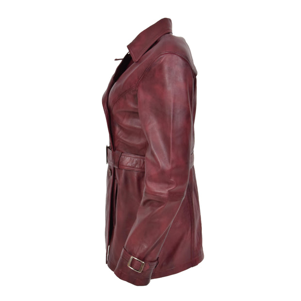 Womens Soft Leather Trench Coat Olivia Burgundy Side