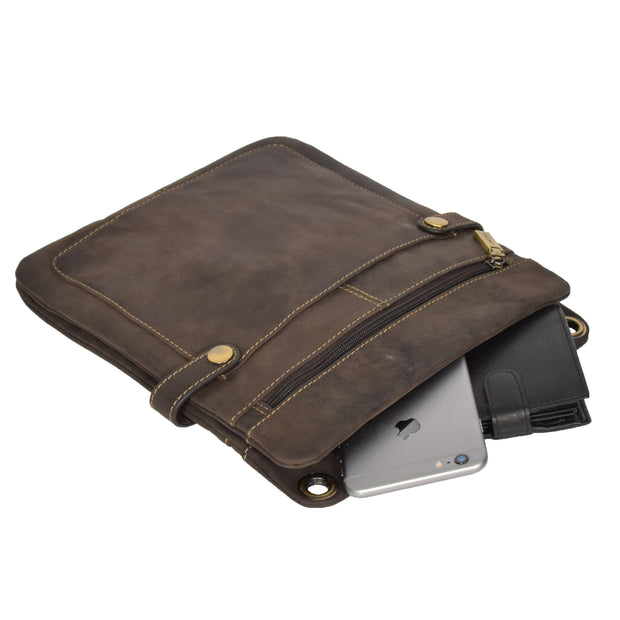 Brown Vintage Leather Cross body Unisex Sling Bag Hastings Open