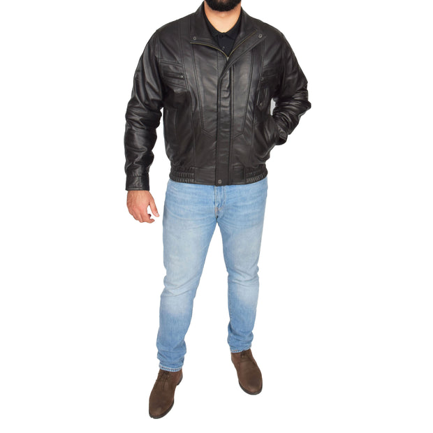 Mens Classic Bomber Soft Leather Jacket Alan Black full view