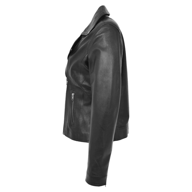 Womens Genuine Leather Biker Jacket Designer Fitted Coat Myla Black Side