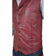 Mens Genuine Soft Leather Waistcoat Western Vest Yelek Rhys Burgundy Feature