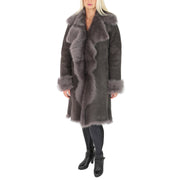 Womens Luxurious Toscana Long Coat Real Sheepskin Pamela Grey full