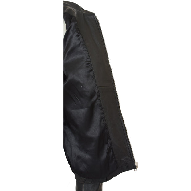 Ladies Soft Leather Jacket Fitted Collared Zip Fasten Biker Style Leah Black Lining