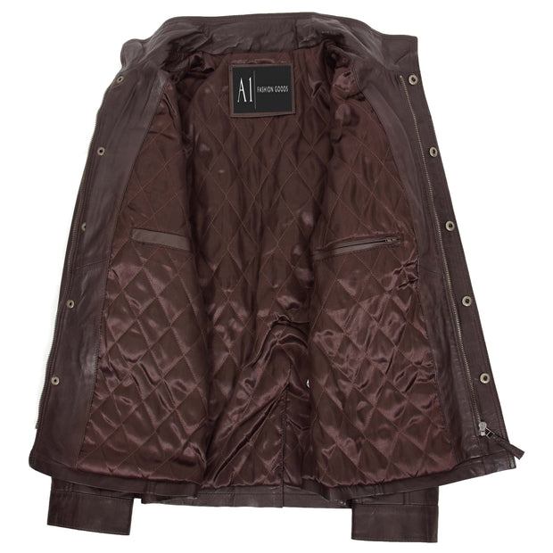 Mens Genuine Leather Parka Jacket 3/4 Long Car Coat RUSSO Brown 7