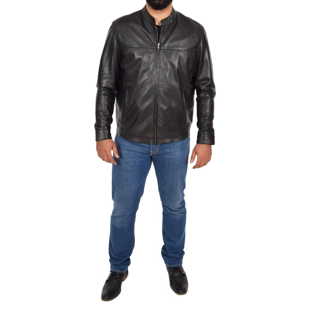 Mens Genuine Leather Jacket Regular Fit Coat Amos Black Full