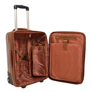 Luxurious Cognac Leather Cabin Size Suitcase Hand Luggage Beverley Hills Open