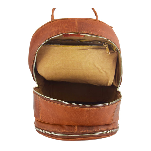 High Quality Genuine Tan Leather Backpack Large Size Work Casual Travel Bag Trek Open