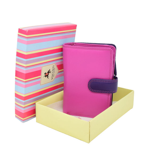 Womens Leather Booklet Evening Clutch Purse Multi Colour Wallet AVB51 Berry With Box