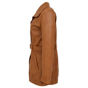 Womens Real Leather Mid Length Trench Parka Coat Alba Tan Side