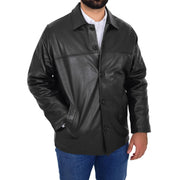 Gents Real Leather Button Box Jacket Classic Regular Fit Coat Luis Black