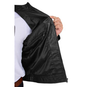 Mens Soft Black Leather Casual Zip Fasten Jacket - Nobel 5