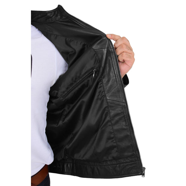Mens Soft Black Leather Casual Zip Fasten Jacket - Nobel 5