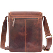 Mens Real Brown Leather Tall Messenger Bag Flight Shoulder Organiser Mayer Back